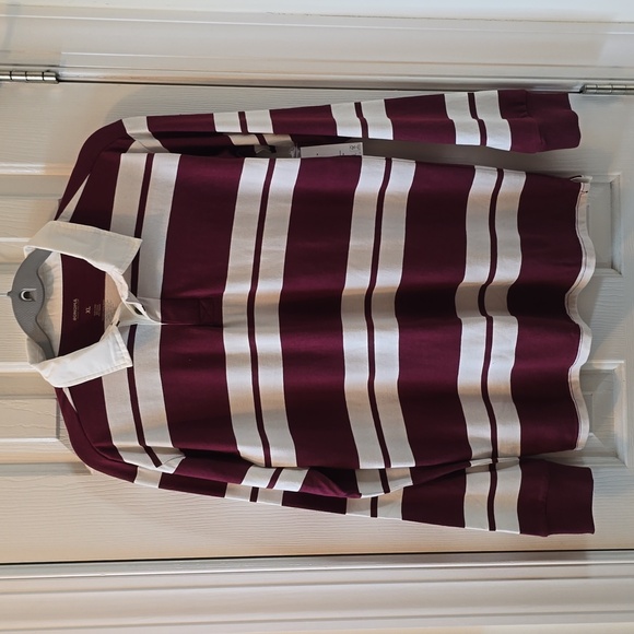 SONOMA BRAND BOYS BURGUNDY AND IVORY STRIPED RUGBY POLO SHIRT SIZE XL - Picture 3 of 13